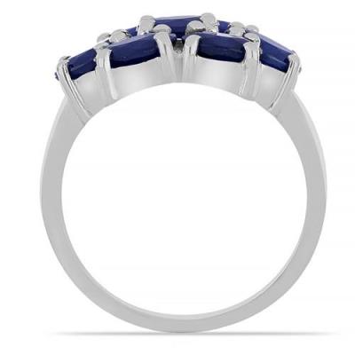 BUY STERLING SILVER AUSTRALIAN BLUE SAPPHIRE GEMSTONE CLUSTER RING